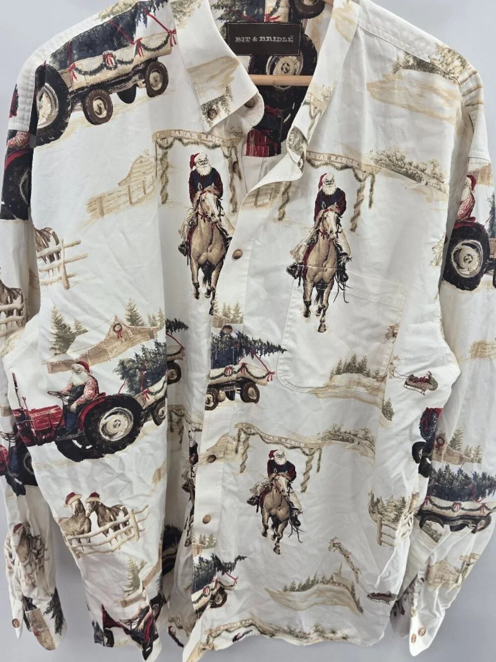 Vintage Bit & Bridle Western Christmas Santa Button Down Shirt Size XL - Picture 1 of 12